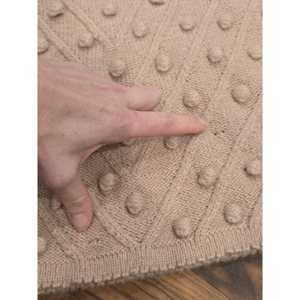 Chicwish Bobble Knit Sweater Womens Beige Textured Pom Pom Balloon Sleeve - Picture 10 of 14